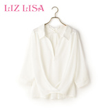 Liz Lisa2016夏装新品日系甜美1029宽松显瘦雪纺荡领蝴蝶结衬衫女