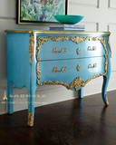 欧式新古典实木家具蓝色描金装饰柜美式门厅玄关桌 餐边柜 梳妆台