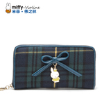 米菲女式钱包手包2015新款韩版拉链长款钱夹格子帆布手拿包女包邮