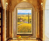 欧式手绘花卉油画客厅酒店别墅餐厅过道玄关有框装饰画竖幅向日葵