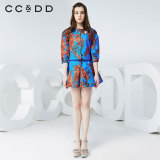 CCDD2016春装新款专柜正品女时尚撞色印花韩版廓形短外套通勤上衣