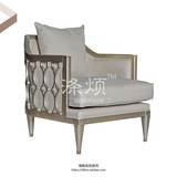 涤烦高端定制家具现代美式新古典实木雕刻休闲布艺单人沙发椅SP41