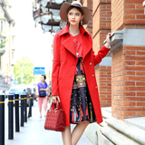 PRASE女装2015欧洲站 欧美时尚大牌红色修身单排扣毛呢外套大衣