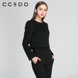 【惠】CCDD冬装专柜正品女 修身剪裁羊毛混纺呢大衣 羽毛拼接外套