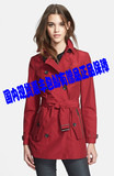 BURBERRY红色棉质腰带装饰中长款风衣BRIT 博柏利风衣2015经典款