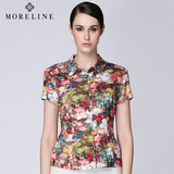 MORELINE沐兰品牌女装专柜夏季新款优雅气质短袖印花衬衫