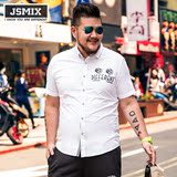 JSMIX大码潮男装男士加肥加大宽松胖子衬衣潮牌时尚短袖白色衬衫