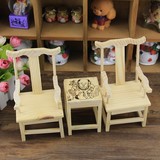 6-3创意迷你椅子三件套模型 创意木质板凳摆设 木艺桌面装饰礼物