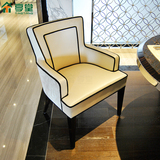 新古典实木餐椅组合PU皮软包酒店会所休闲洽谈椅扶手咖啡椅子定做