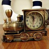 仿古火车头闹钟 创意塑料高档英伦经典复古机车外形礼品时钟