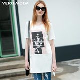 Vero Moda2016新品V领前短后长下摆中长款针织T恤女316201023