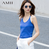 Amii[极简主义]2016夏季棉工字背细吊带打底衫短款百搭背心女