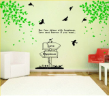 电视沙发背景墙贴纸客厅卧室玄关大树绿叶小鸟可移除超大装饰包邮