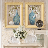 欧式美式客厅玄关墙画餐厅竖版壁画有框挂画双联装饰画花开富贵