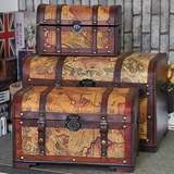 欧式复古老式木箱地图皮手提箱子收纳箱 橱窗陈列拍摄影道具摆件s
