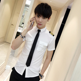 夏季韩版男士黑白短袖衬衫空少服夜店男模制服发型师工作服送领带