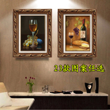 紫腾现代装饰画三联餐厅饭厅挂画咖啡厅红酒馆仿油画欧式复古壁画