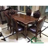 欧式餐桌椅新古典实木雕花餐桌椅组合美式橡木高档餐桌椅家具批发