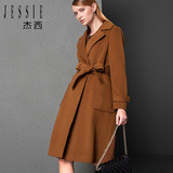 JESSIE杰西2015秋冬季新款韩版驼色熟女羊毛呢大衣中长款外套冬装