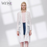 WEWE/唯唯2016春装新款长袖西装领空气外套中长款时尚风衣潮 女