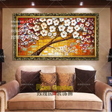 欧式油画 客厅挂画现代手绘画家居装饰三联画时尚立体花朵墙画框