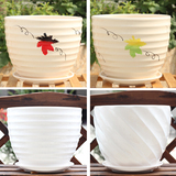 陶瓷花盆，白色简约带托盘个性创意陶盆大绿萝植物盆栽 批发包邮