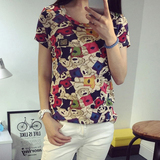 东大门2015新款夏季卡通女T恤 韩版修身彩小熊印花打底衫短袖体恤