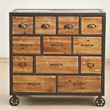 美式乡村复古铁艺做旧实木家具储物柜收纳柜创意12抽带轮柜子斗柜