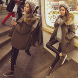 韩国代购2015冬新款带毛领棉衣韩版女中长款宽松显瘦连帽棉服外套