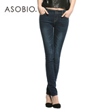 ASOBIO 2015春季新款女装长裤 欧美百搭水洗修身小脚牛仔裤