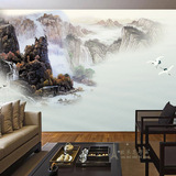 现代中式水墨山水壁纸影视墙沙发客厅卧室背景墙纸大型无缝壁画