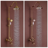 欧式玫瑰金色天然玉石花洒套装全铜钛金冷热水龙头浴室升降淋浴器