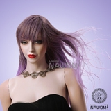 新款时尚齐刘海紫褐间色长直发女士假发W2170
