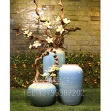 现代中式样板房陶罐花瓶室内外流水陶缸落地大花瓶陶瓷插干花瓶