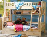 松木实木儿童子母床 全实木环保儿童床 挂梯弯腿松木上下床高低床