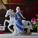 新品包邮 欧式骑马少女 陶瓷工艺品婚房摆件家居装饰品陶瓷人物