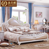 法兰妮 欧式床双人床橡木真皮床奢华1.8米公主床实木雕花法式床