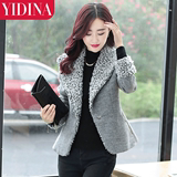 依帝娜2015秋冬新款韩版时尚修身显瘦灰色毛呢短外套纯色呢外套女