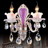 浪漫田园壁灯简欧现代水晶床头壁灯创意个性紫色温馨客厅欧式壁灯