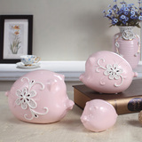 欧式陶瓷猪摆件客厅电视柜卧室装饰品创意现代粉红色艺术结婚礼物