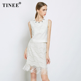 Tinee 2016夏装新款名媛蕾丝时尚套装 流苏半身裙蕾丝上衣两件套