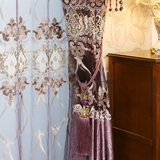 特价温馨客厅奢华卧室欧式大气绒布料落地窗批发绣花紫色成品窗帘