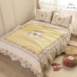 美式高档绣花绗缝被 全棉纯棉加大床盖三件套 黄色空调被床罩床单