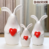 创意工艺礼品结婚礼物家居装饰摆件 陶瓷动物白色心形兔子摆设品