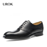 UROK欧洲站固特异手工定制鞋男正装商务皮鞋布洛克真皮大码男鞋
