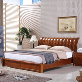 黄金胡桃木床 1.8米双人储物床现代中式全实木床特价胡桃木家具