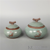 新古典样板间客厅茶几冰裂纹陶瓷茶叶罐摆件 装饰架中式装饰罐子