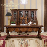 欧式 实木 雕刻 书桌 书房整套家具 做旧 中式古典雕刻书桌椅家具