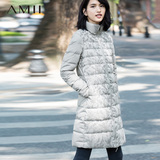 Amii女装旗舰店冬新款艾米大码修身中长立领蕾丝拼接加厚羽绒服