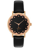美国代购 Kate Spade 镶钻玫瑰金花朵 黑色真皮优雅可爱女表手表